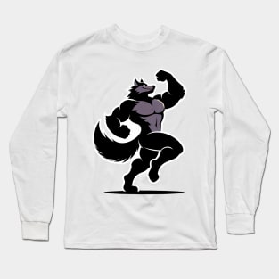 Simple Muscular Werewolf Silhouette Anthro Art Long Sleeve T-Shirt